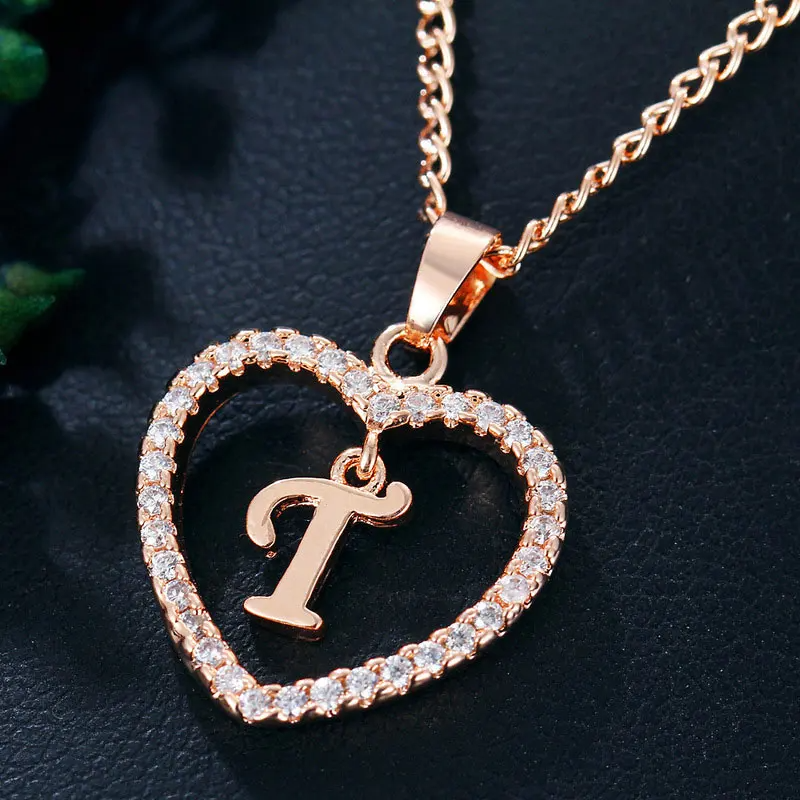 Elegant Letter T Alphabet Pendant with Chain Necklace - Rose Gold Zircon Love Necklace for Women, 43+6cm Link Chain, Mood Tracker, Ideal for Parties - Image 3