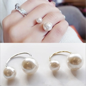 SobPai Classic Adjustable Simulated Pearl Rings for Women ? Perfect for Weddings, Engagements, and Fashion Jewelry ? Available in Silver and Gold