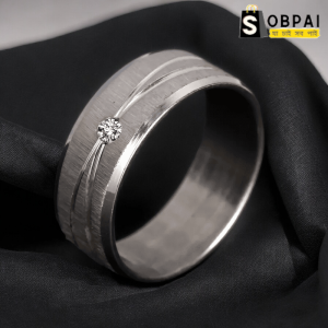 SobPai Unisex Brushed Steel Ring with Laser Cut Design and Cubic Zirconia Crystal ? Men's and Women's Wedding Band