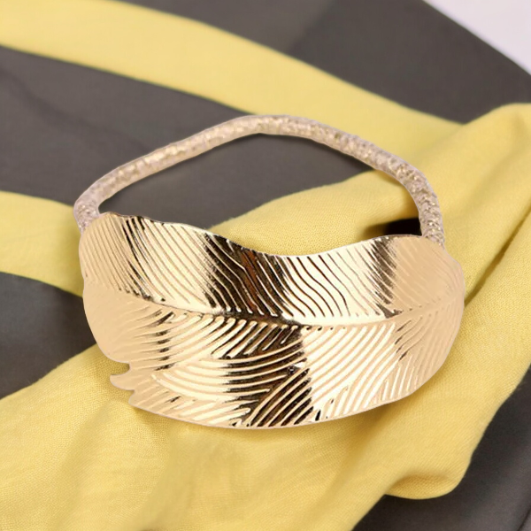 SobPai 2024 Fashion Hot Woman Leaf Hairband Rope with Elastic Ponytail Holder - Trendy Metal Hair Accessories for Party and Holiday