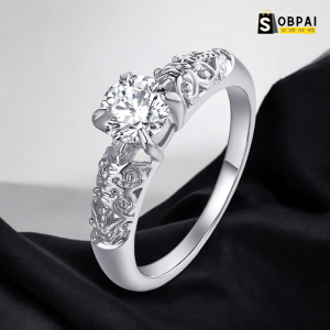 Elegant Women's Cubic Zirconia Inlaid Flower Ring - Wedding, Engagement, Birthday Gift Jewelry by SobPai