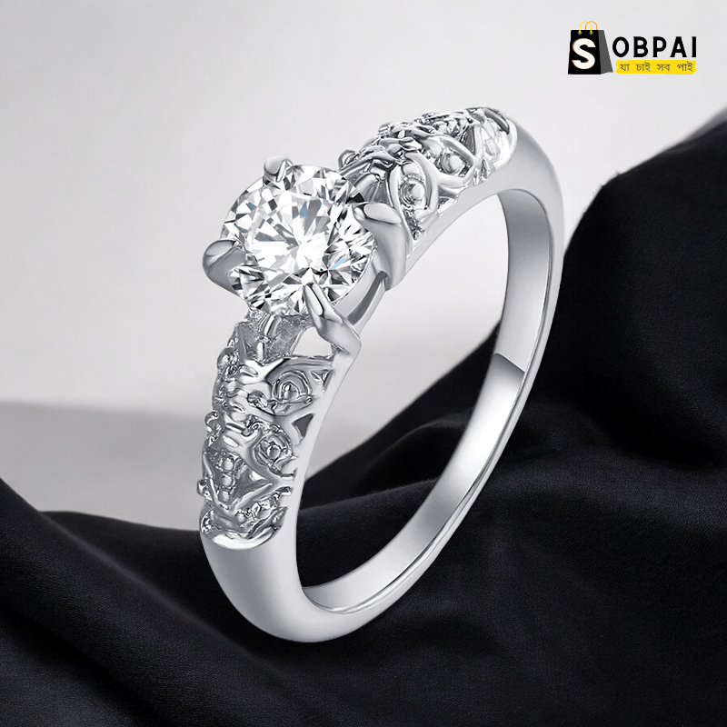 Elegant Women's Cubic Zirconia Inlaid Flower Ring - Wedding, Engagement, Birthday Gift Jewelry by SobPai - Image 2