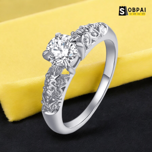 Elegant Women's Cubic Zirconia Inlaid Flower Ring - Wedding, Engagement, Birthday Gift Jewelry by SobPai