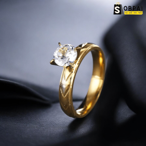 Titanium Steel Large Zircon Ring