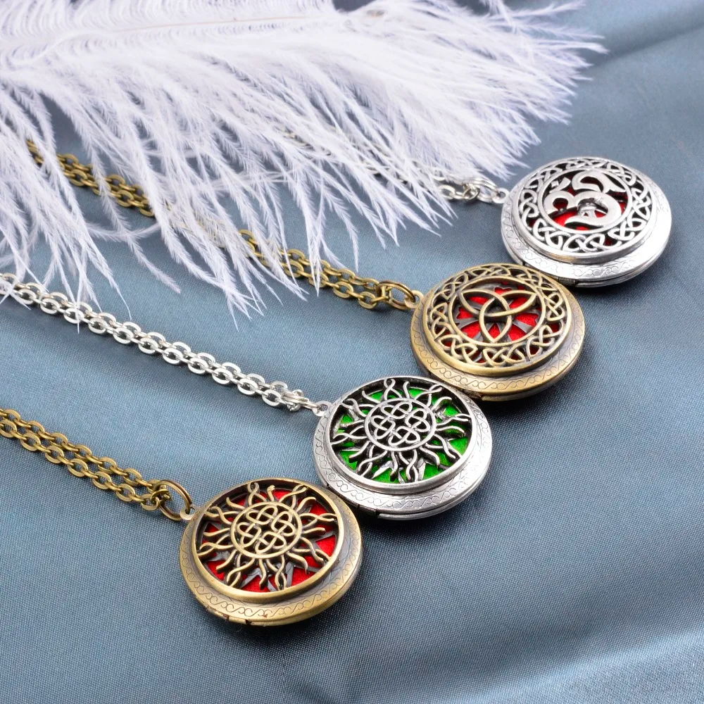 Vintage Yoga Pattern Carved Aromatherapy Essential Oil Diffuser Lockets Pendant Necklace for Sweater Necklace Christmas Gift - SobPai - Image 3