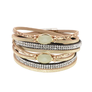 SobPai Women?s Fashion Bohemian Glass and Leather Bracelets - Multi-Layered Charm Bracelets in Assorted Colors - Wholesale & Drop Shipping Available