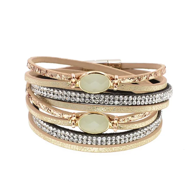 SobPai Women?s Fashion Bohemian Glass and Leather Bracelets - Multi-Layered Charm Bracelets in Assorted Colors - Wholesale & Drop Shipping Available - Image 2