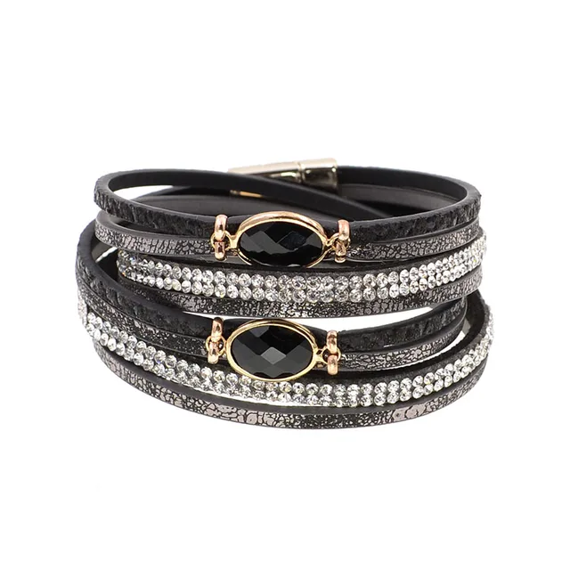 SobPai Women?s Fashion Bohemian Glass and Leather Bracelets - Multi-Layered Charm Bracelets in Assorted Colors - Wholesale & Drop Shipping Available - Image 3