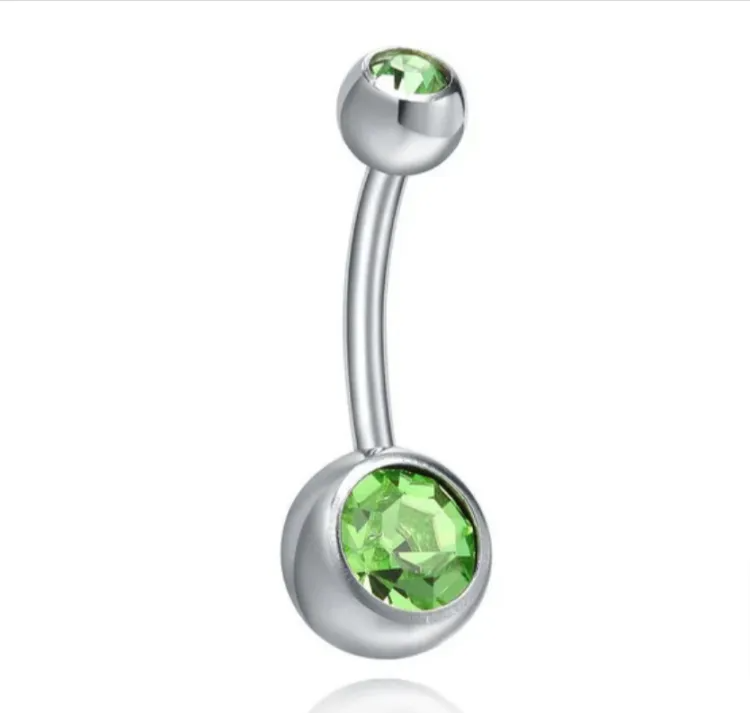 SobPai 14G Belly Button Piercing - Green Gem Dangle Earrings, Stainless Steel Crystal Navel Ring, Trendy Round Body Jewelry - Image 3