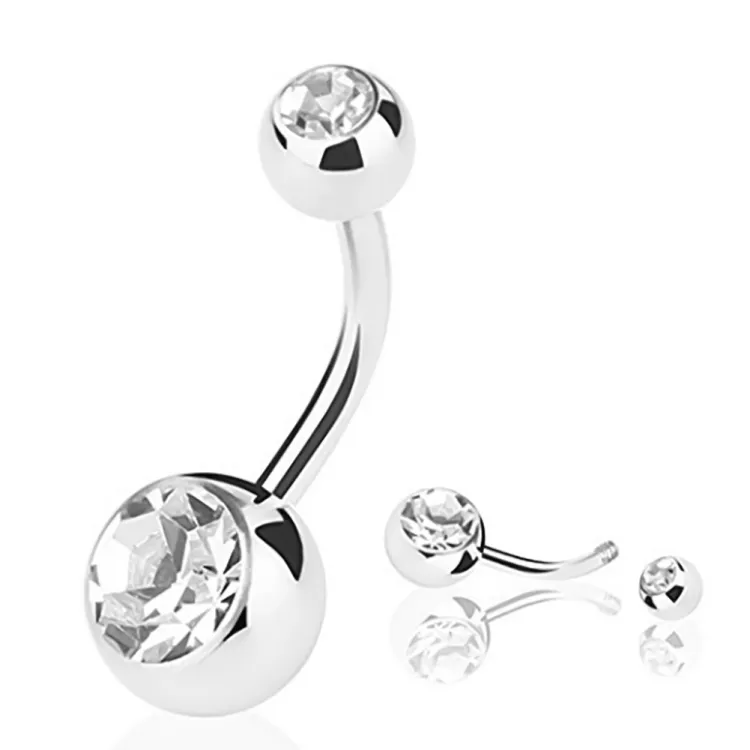 1Pcs/Set Women Round Floral Rhinestone Charm Belly Button Barbell Navel Ring - Stainless Steel Body Piercing Jewelry for Belly Dance, Party, Banquet, and Gifts - SobPai - Image 2